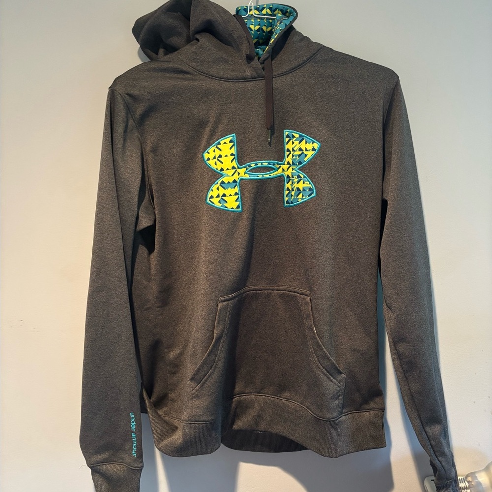Under Armour Gray and Yellow Sweatshirt with Pixelated Design